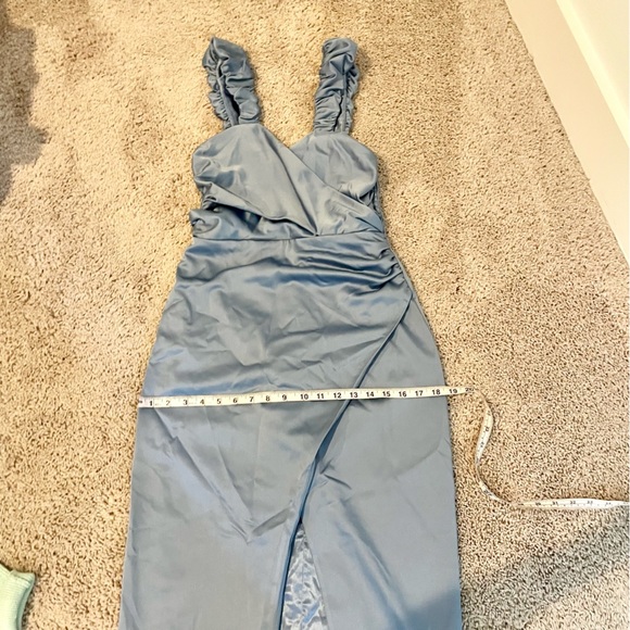 Anthropologie Ruched Sweetheart Dress Blue Grey Satin - Picture 10 of 16